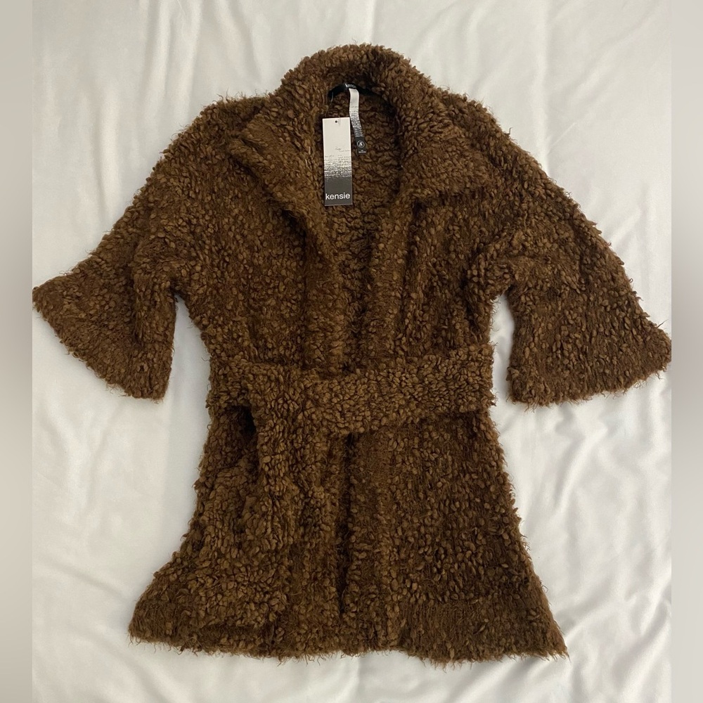 Kenzie Brown Fuzzy Cardigan NWT  Size Small
